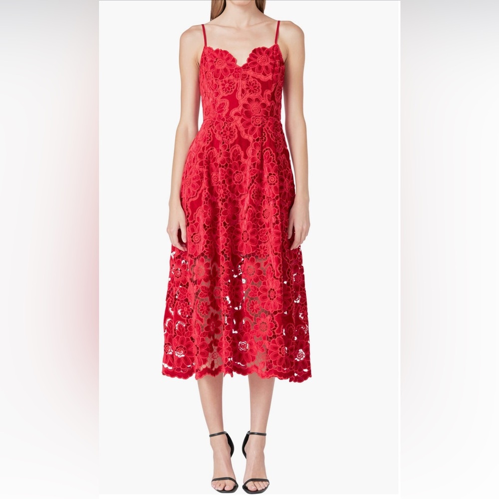 Endless Rose Red velvet and Lace Midi Dress